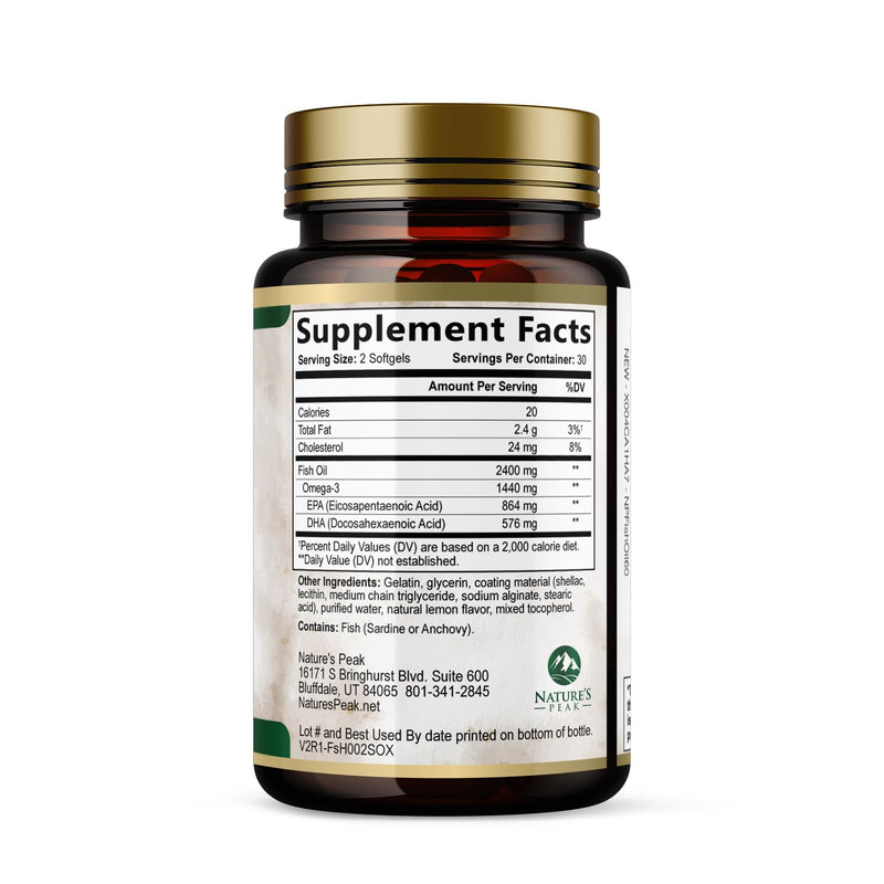 Omega 3 Fish Oil Pills 2400mg - Triple Strength Omega 3 Fish Oil Supplements - Best EPA & DHA Fatty Acids for Brain & Heart Health Support, Nature's Omega3 Supplement, 30 Day Supply - 60 Softgels 60 Count (Pack of 1)