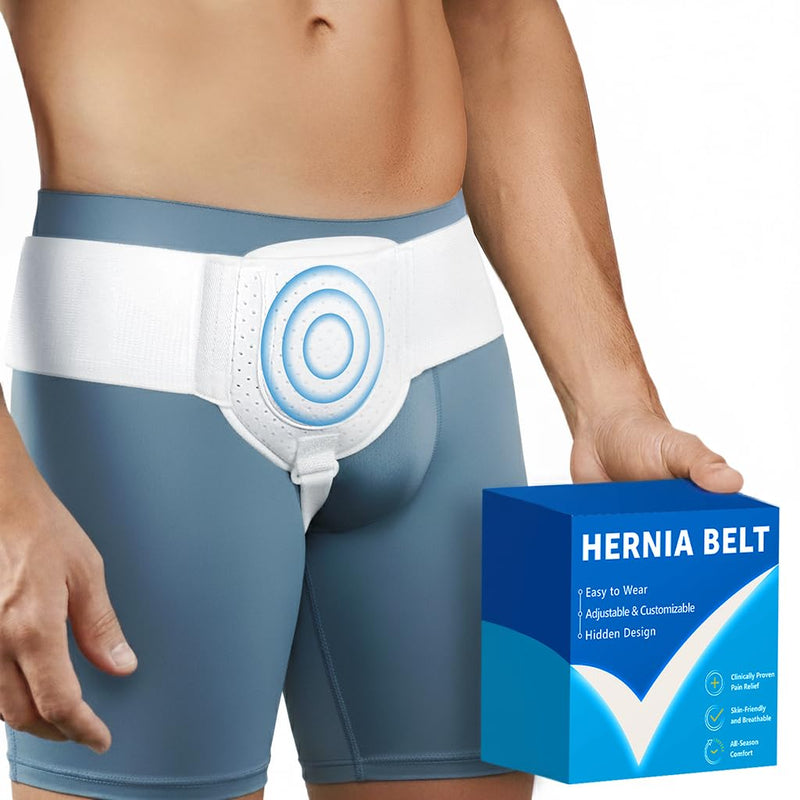 Hernia Belts for Men Inguinal, Hernia Belt for Women, Inguinal Hernia Support for Left or Right Side, Comfortable Adjustable Waist Strap with Removable Compression Pads, White