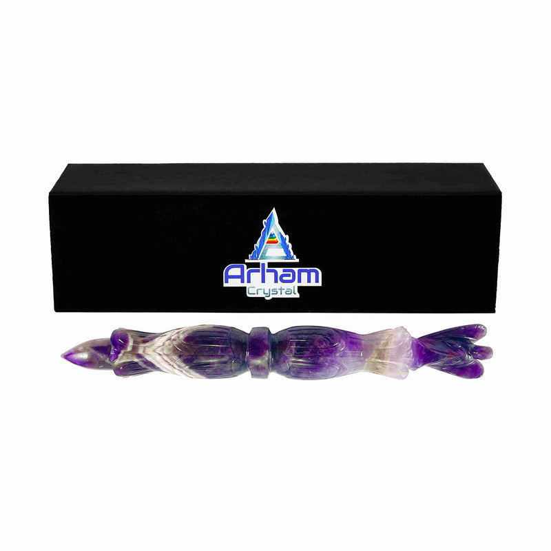 Amethyst Metaphysical Carving Healing Wand | 6" Handmade Carving Gemstone Stick Pencil for Meditation Massage Pagan| Dynamic Energy Chakra Balancing & Aura Cleansing Healing Stick Amethyst