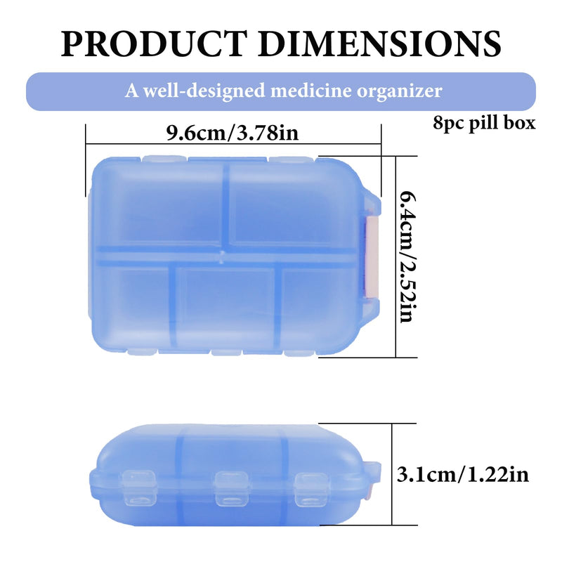 8Pack Travel Pill Organizer, 10 Compartments Portable Folding Pill Box for Daily Storage, Vitamins, Fish Oil, Supplements(Blue) Blue 8PC