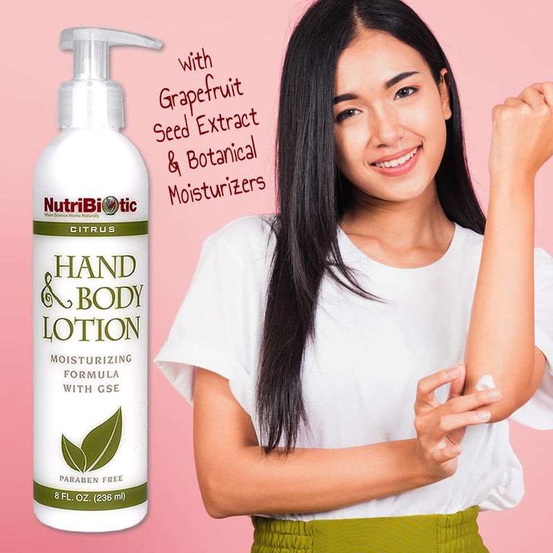 NutriBiotic – Hand & Body Lotion, Citrus, 8 Fl Oz | Biodegradable | Vegan | Gentle Moisturizing | No Dyes or Colorings | pH Balanced | with Citricidal Brand Grapefruit Seed Extract | No Parabens | Vitamin E And C, Aloe And Shea Butter, Grapefruit Seed ...