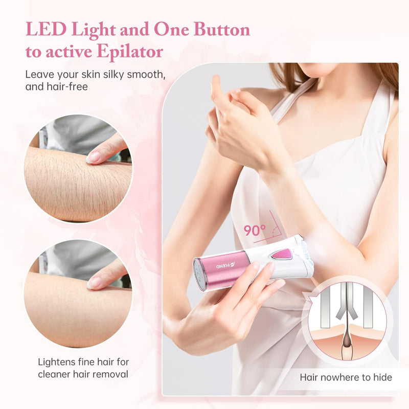 [Australia] - Mini Epilator, Facial Hair Remover for Women, Full Body Smooth Glide Epilator, Portable Electric Lady Shaver for Face, Armpits, Arms, Bikini, and Legs, with 9-Tweezers with LED for Precision Pink-mn-10 