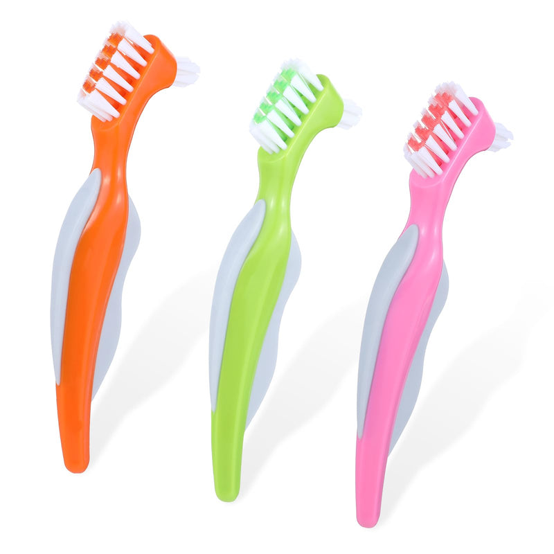 [Australia] - JIYIN Pack of 3 denture brushes, double-sided denture toothbrushes, denture toothbrushes, cleaning brush for cleaning false teeth (color 2) 