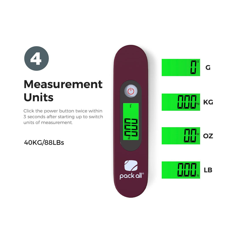 pack all Travel Accessories Bundle | TSA Cable Locks(4 Pack) & 88 Lbs Luggage Scale(Red)