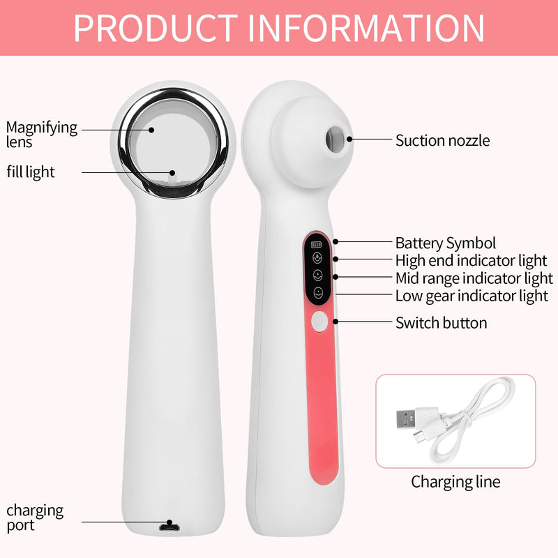 Visual Blackhead Remover Vacuum,3 Adjustment Modes & 3 Silicone Nozzle Blackhead Extractor, Pore Cleaner LED Magnifier, Professional Black Head Extractions Tool, No APP Connection Required.
