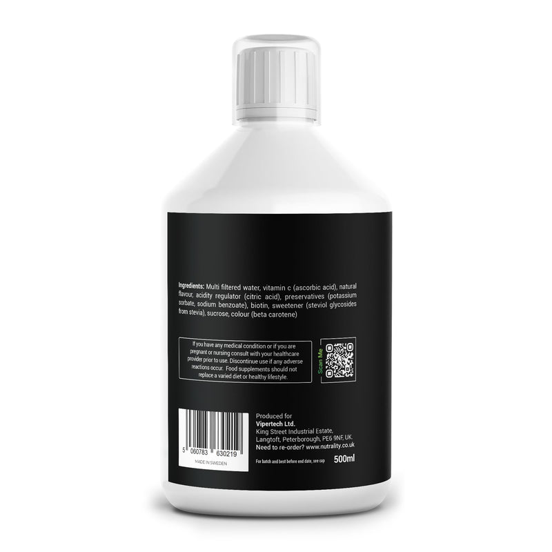 Liquid Biotin 10,000mcg | Orange Flavour | 33 Day Supply | 500ml | Hair Growth Vitamins & Biotin Supplements | Extra Strength Vitamin C & B7 for Hair, Skin & Nails | 3X Absorption