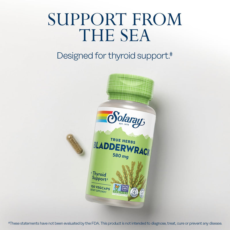 [Australia] - SOLARAY Bladderwrack Seaweed 580 mg Healthy Thyroid Balance, Supports Non-GMO & Vegan 100 VegCaps 100 Count (Pack of 1) 