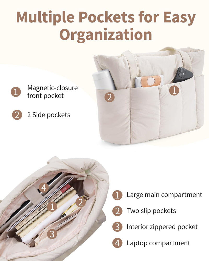Narwey Puffer Work Tote Bag with Puffy Makeup Bag