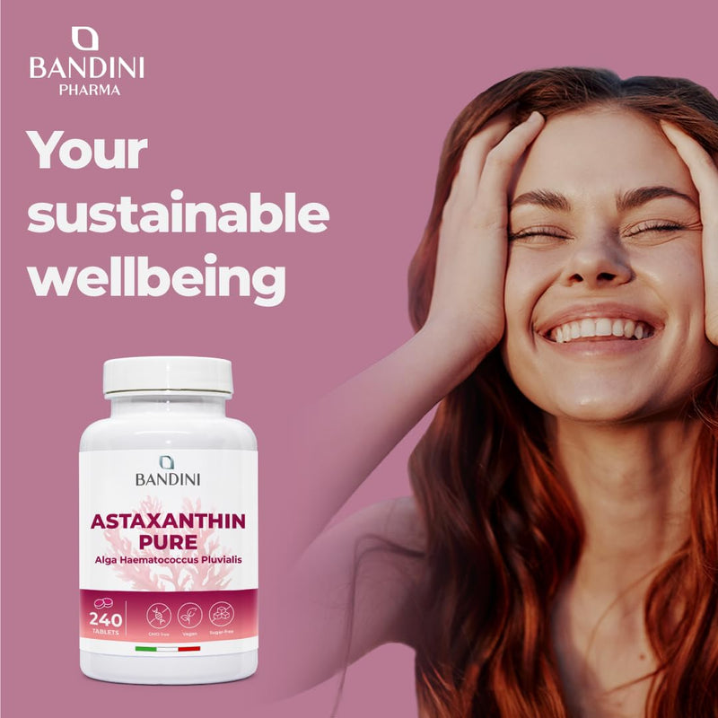 Bandini® Pure Astaxanthin 240 High Strength Tablets (8 Months Supply) | Powerful Antioxidant from Haematococcus Pluvialis Algae | Astaxanthin Supplement 8mg, Magnesium Stearate & GMO-Free | Vegan