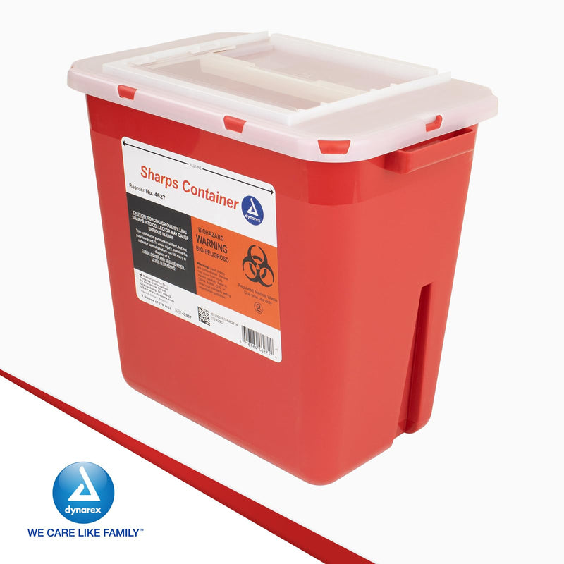 [Australia] - Dynarex Sharps Container, Provides a Safe Disposal of Medical Waste and Needles, Non-Sterile & Latex-Free, 2 Gallons, Made with Thermoplastic, Red with a Transparent Lid, 1 Dynarex Sharps Container 2 Gallon (Single) 