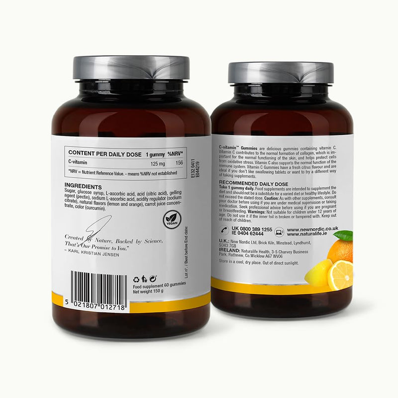 New Nordic C-Vitamin Gummies, Vitamin C for Collagen, Immunity and Skin, Citrus Flavour, 60 Count