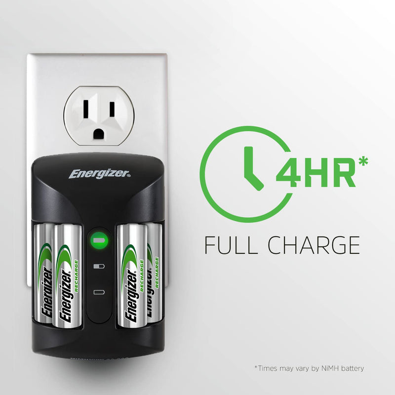 Energizer Rechargeable AA and AAA Battery Charger (Recharge Pro) with 4 AA NiMH Rechargeable Batteries, Auto-Safety Feature, Over-Charge Protection 1 COUNT