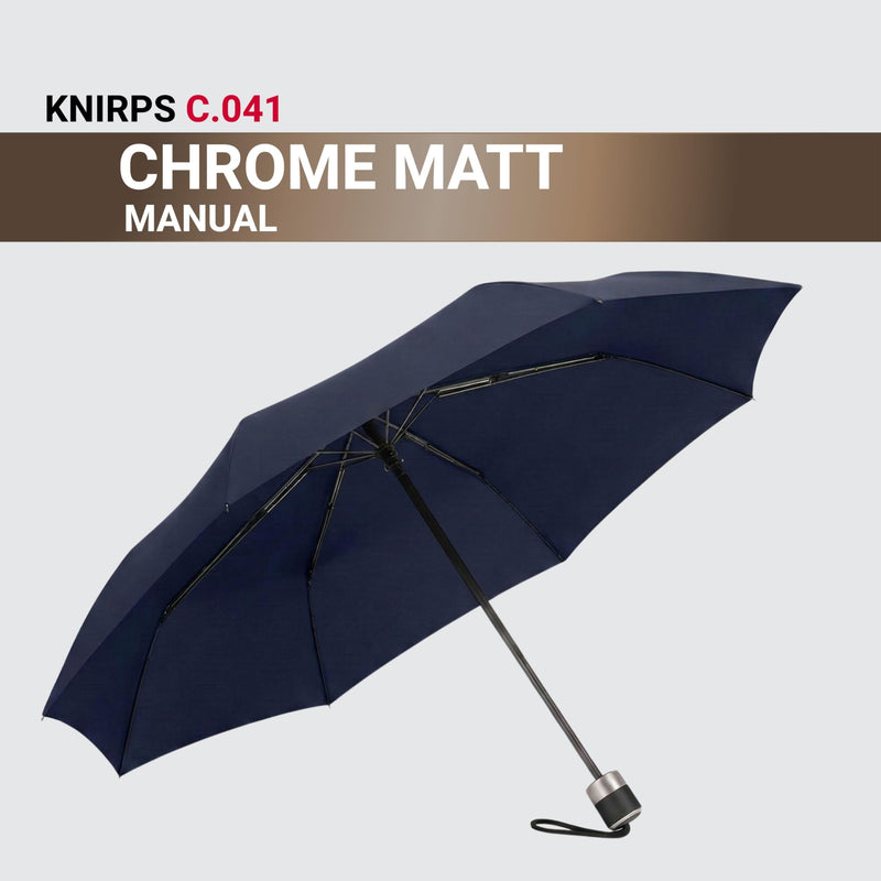 Knirps C.041 Chrome Matt Manual Rain Umbrella for Adults – Vegan Leather Handle, Wind Resistant Design, Lightweight Steel Fiberglass Frame, 39in Canopy, Protective Sleeve Included Navy
