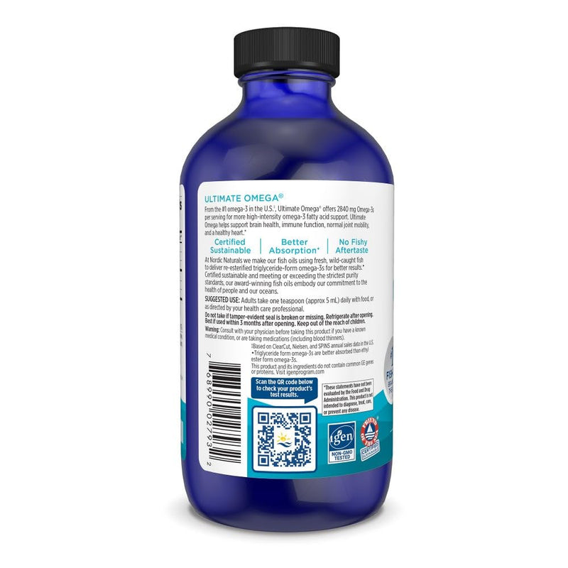 [Australia] - Nordic Naturals Ultimate Omega Liquid, Lemon Flavor - 8 oz - 2840 mg Omega-3 - High-Potency Omega-3 Fish Oil Supplement with EPA & DHA - Promotes Brain & Heart Health - Non-GMO - 48 Servings 8 Fl Oz (Pack of 1) 