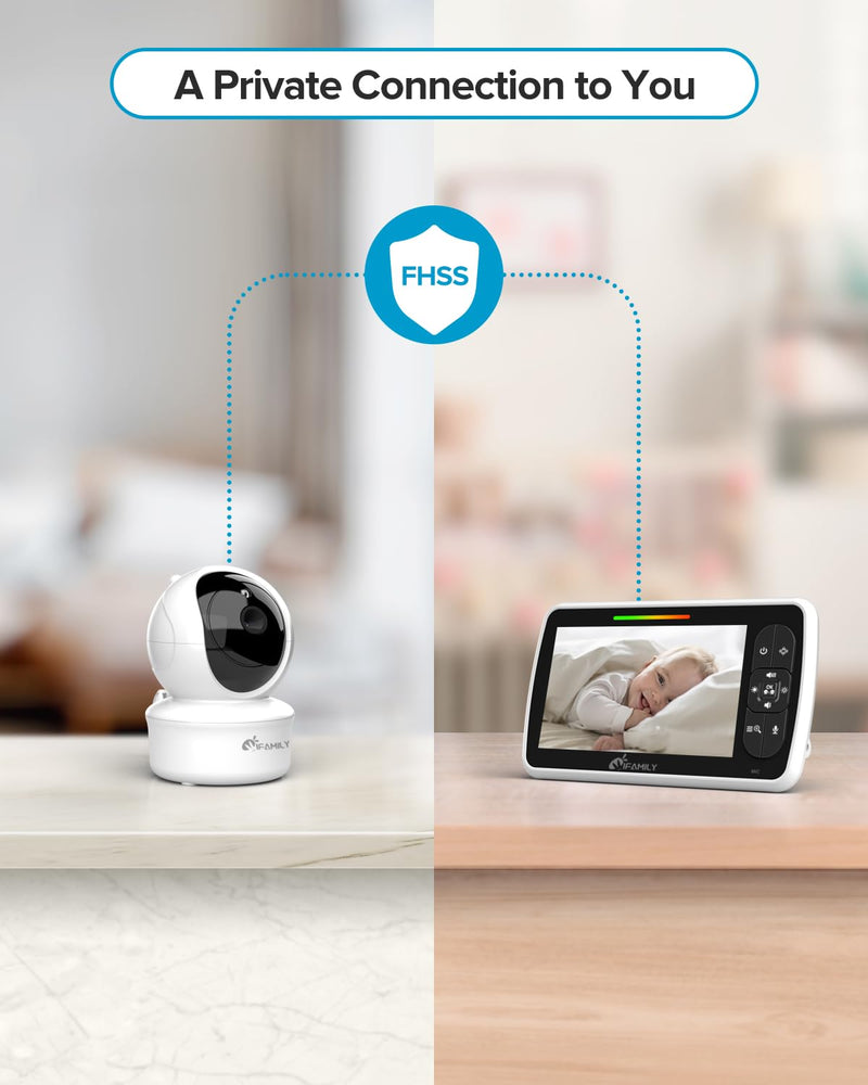[Australia] - iFamily Baby Monitor - Large 5" Screen with 30Hrs Battery Life - Remote Pan-Tilt-Zoom;No WiFi, Two-Way Audio, Night Vision, Temperature, Lullabies, 960ft Long Range Baby Monitor with Camera and Audio 1 Camera 
