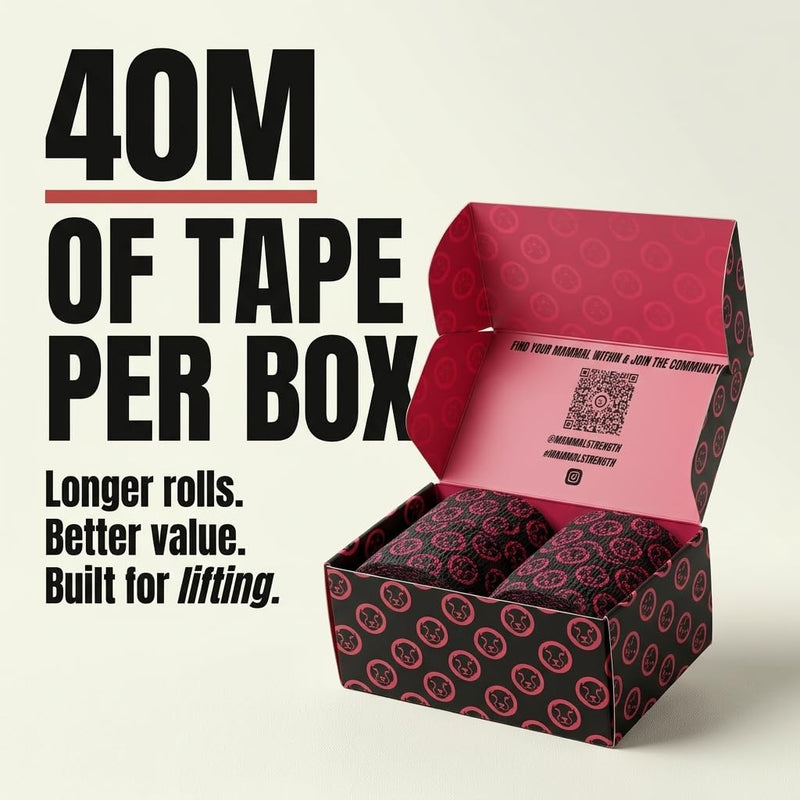 Mammal Strength Thumb Tape 5M / 10M Rolls - Super Sticky & Stretchy Weightlifting Tape for Cross Fit, Olympic Lifting - Flexible & Easily Tearable Hook Grip Tape 10 Metre 2.0 Black/Pink