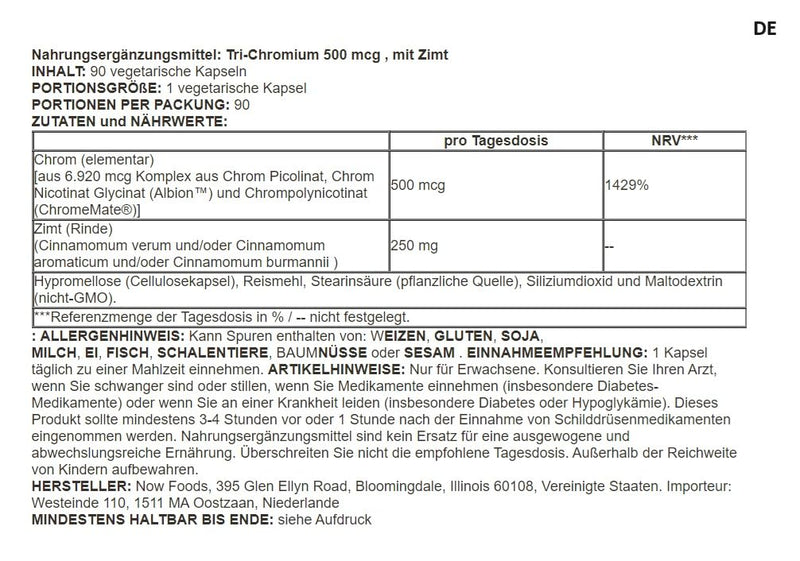 [Australia] - Now Foods - Tri-Chromium 500mcg | Blood Sugar Level Support - 90 Capsules 