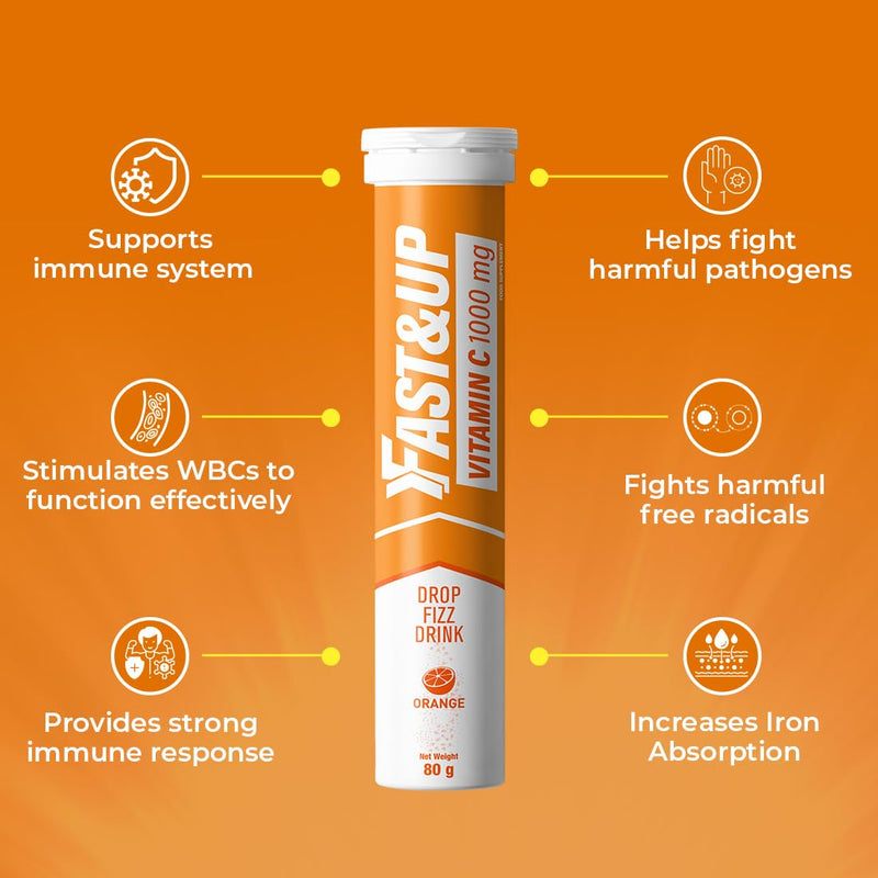 Fast&Up Vitamin C 1000 mg - High Strength - 80 Effervescent Tablets (4 x 20) - Helps Build Strong Immune System - One Daily - Orange Flavour 80 count (Pack of 1)