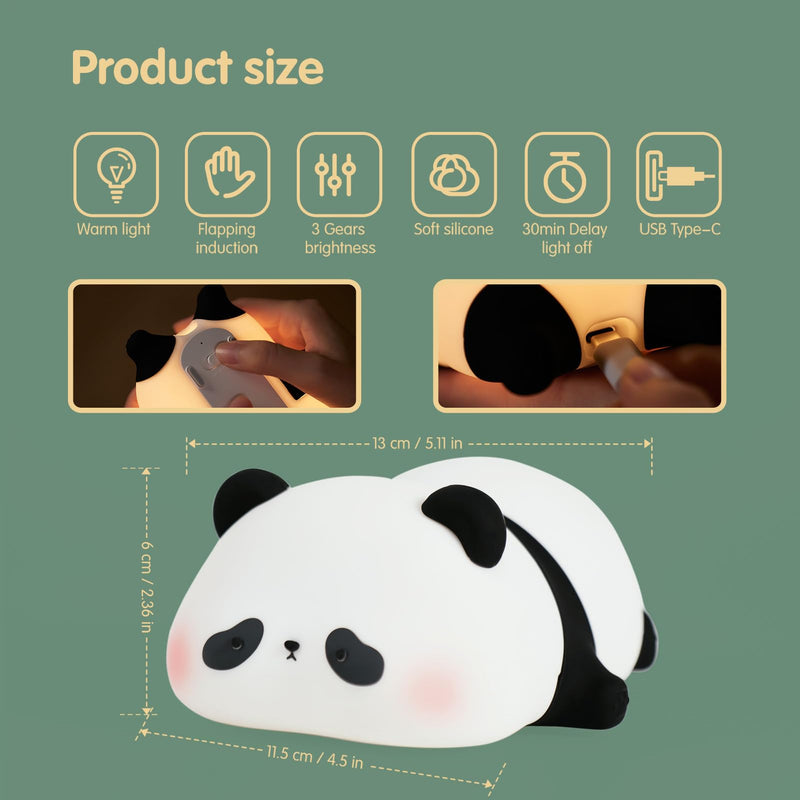 [Australia] - Panda Night Light, LED Squishy Cute Lamp, Night Light for Kids, Silicone Panda Light, Dimmable Girls Baby Bedroom Nightlight, Rechargeable Touch Lamp for Breastfeeding Nursery Decor 