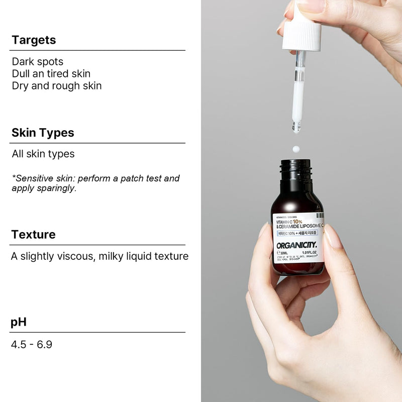 Vitamin C 10% Liposome Topical Cosmetic Serum 1.01 Fl Oz + 0.16 Fl Oz | with Ceramide for Skin Barrier and Brightening | Korean Skin Care | Fragrance-Free 1.17 Fl Oz (Pack of 1)