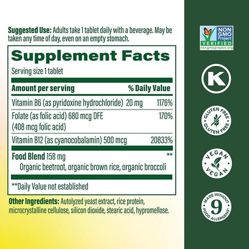 MegaFood Vegan Vitamin B12 with Vitamin B6 and Folic Acid, 30 Mini Tablets | Supports Cellular Energy Metabolism, Nervous System Health and Cardiovascular Function, Cellular Energy Support, 30 Servings