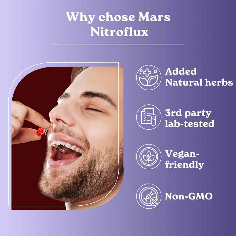 Mars by GHC, NitroFlux Nitric Oxide Capsules with L-Arginine, Pre Workout Circulation Booster, Ashwagandha & Moringa, Performance & Endurance Support, Pack of 2 1 count (Pack of 2)
