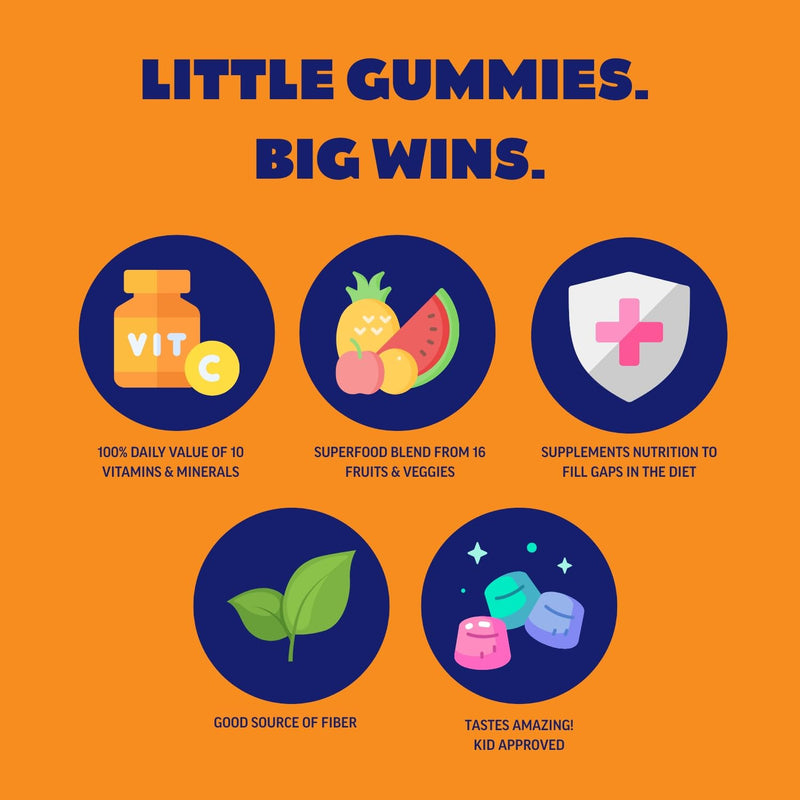Citra-Berry Superfood Gummies for Kids, 16 Fruits & Veggies | Includes 30 Daily Packs for Ages 4+, Kids Multivitamin, Superfood Blend, Immune Support Citra-Berry