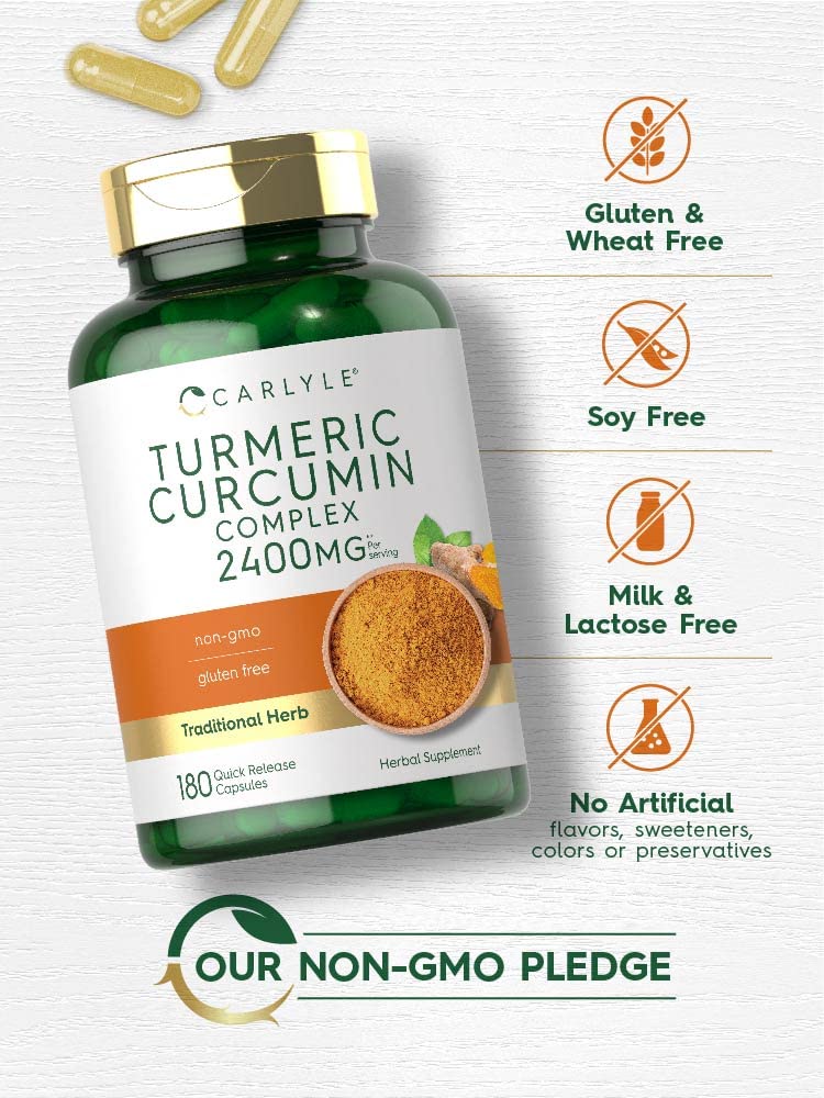 [Australia] - Carlyle Turmeric Curcumin Supplement 2400mg | 180 Powder Capsules | Herbal Complex | Non-GMO, Gluten Free Formula 