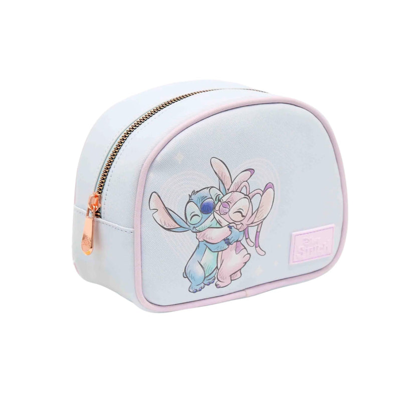 Impressions Vanity Sleepy Stitch LED Compact Mirror and Stitch Love Bugs Cosmetic Pouch Set, Travel Makeup Bag with Rose Gold Hardware and Lighted Mirror with 3X Magnified and Adjustable Brightness