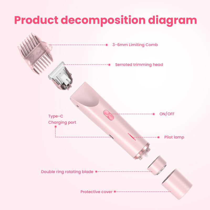[Australia] - Bikini Trimmer for Women-2 in 1 Dual Head Electric Razors,USB Rechargeable Bikini Electric Shaver,IPX7 Waterproof Dry & Wet Use Body Hair Trimmer and Facial Hair Remover for Underarm Leg Body,Pink Pink 