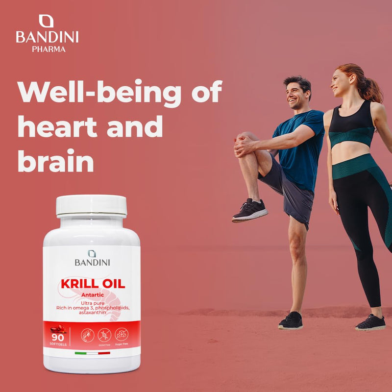 Bandini® Antarctic Krill Oil | 1000mg Pure Red Krill Oil, 155mg EPA and DHA, 400mg Marine Phospholipids, Source of Astaxanthin and Omega 3 | 100% Natural, Laboratory Tested | 90 Softgels