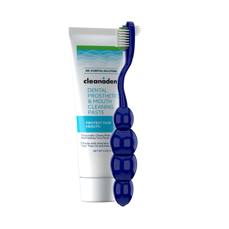Dr. B Dental Solutions Denture Care Bundle | Cleanadent Denture & Gum Toothpaste (4 oz) + Ergonomic Toothbrush with Extra Soft Bristles | Ideal for Healthy Gums, Freshness & Stain Removal