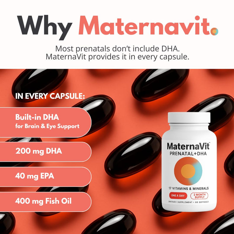 MaternaVit 1 a day Prenatal vitamins for women 2 month FSA eligible | Fish Oil Omega 3 DHA/EPA, Vitamin D3, B6, Vitmain B12, C, E, Calcium, Iron, Magnesium, Zinc multivitamin supplement