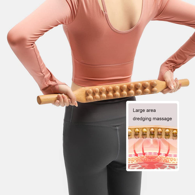 [Australia] - Ninefish Wood Therapy Massage Tools,Massage Stick, Wood Stick for massagea,FBA is Genuine,Double Row 20 Beads Point Treatment Gua Sha Tools for Back Leg,1 pcs 