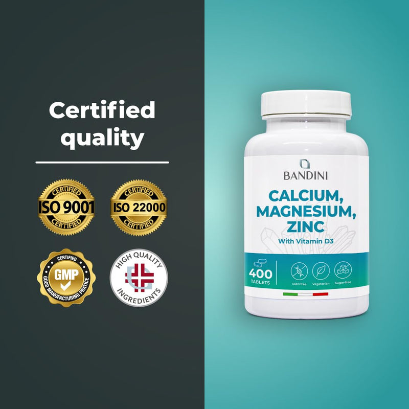 Bandini® Calcium Magnesium Zinc Vitamin D3 + K2 MK7 | 400 Tablets | with Copper, Selenium, Manganese, Boron | Supports Bones Teeth Muscle Function & Immunity | High Strength Immune Health Supplement