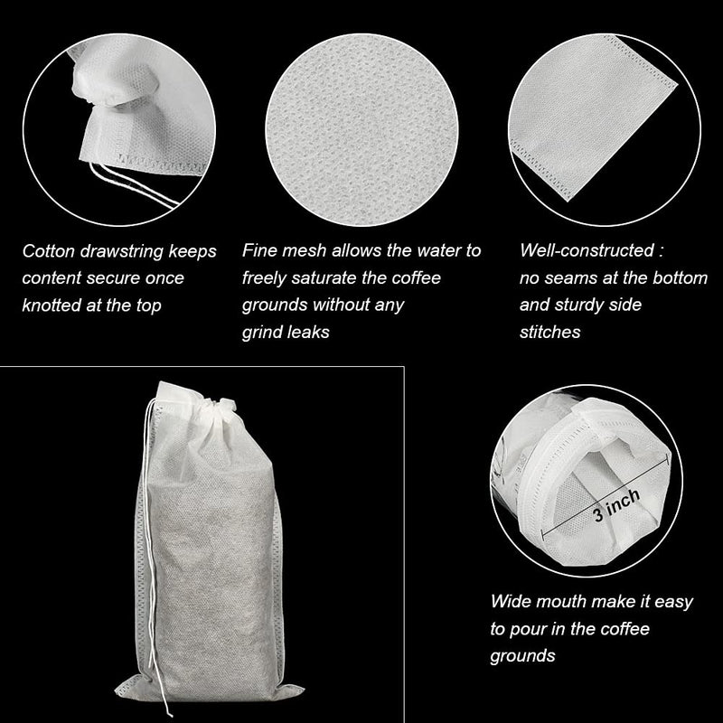 [Australia] - 50pcs No Mess Cold Brew Bags, 6x10 inch Disposable Coffee Filter Bag Fine Mesh Brewing Drawstring Pouches for Iced Coffee Hot Tea Herb Spice 