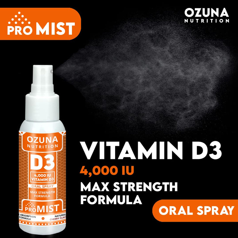ProMIST Vitamin D3 Oral Spray – 4,000 IU High Strength | 100μg per Dose | Fast-Absorbing Formula for Bone, Teeth, and Immune Support | 90 Daily Doses | Cherry Flavour