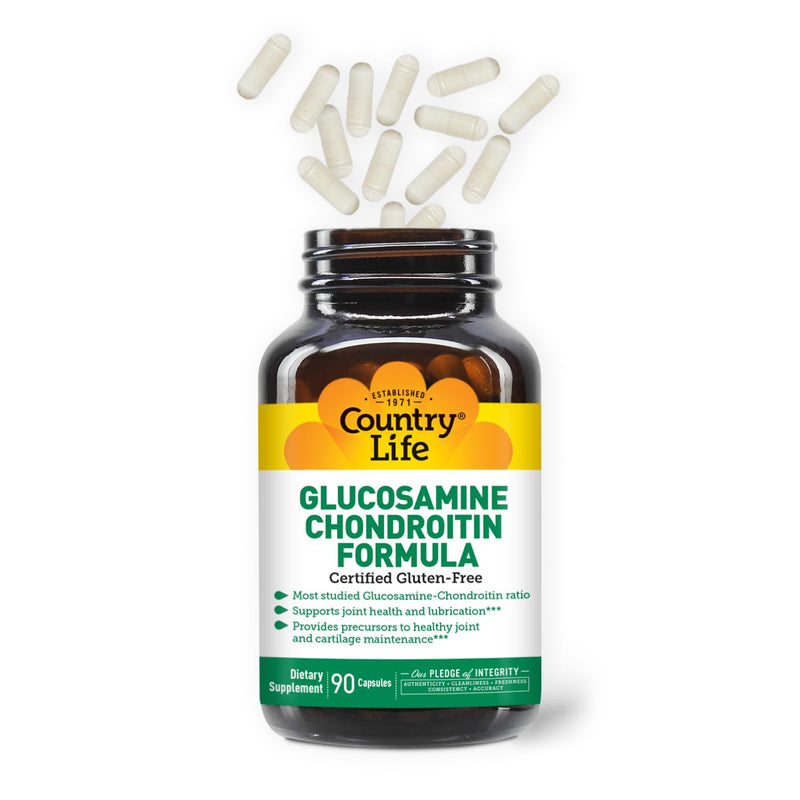 Country Life Glucosamine Chondroitin 1500mg/1200mg - Supports Joint Health & Lubrication - Maintains Healthy Cartilage, Tendon, Joint Tissue - Gluten Free, Non-GMO - 90 Capsules - for Adults
