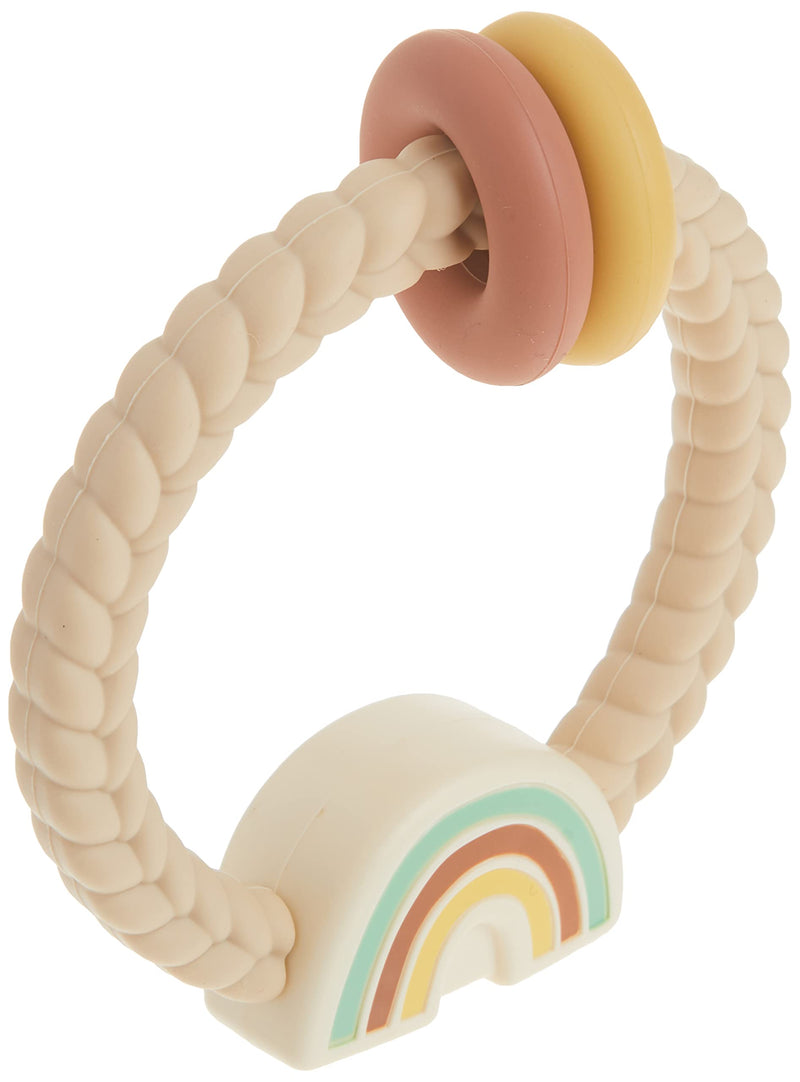 [Australia] - Itzy Ritzy Silicone Teether with Rattle; Rattle Teether Features Rattle Sound, Two Silicone Teething Rings and Raised Texture to Soothe Gums; Ages 3 Months and Up (Neutral Rainbow) Neutral Rainbow 