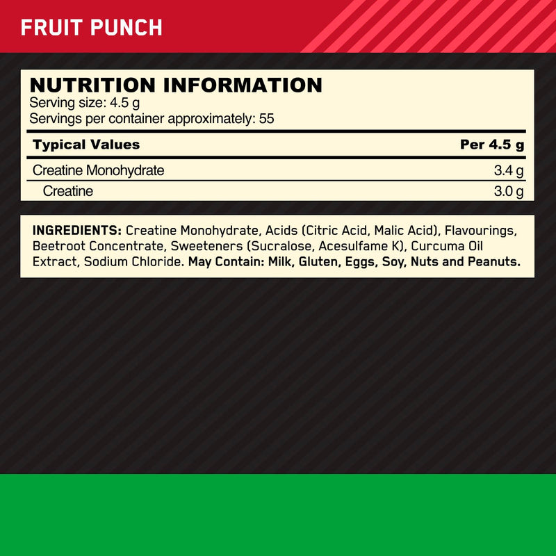 Optimum Nutrition Micronised Creatine Monohydrate Powder, Creatine, Fruit Punch, Supplement to Improve Strength and Muscle Performance, Pre and Post Workout, 247.5 g, 55 Servings 247.5g