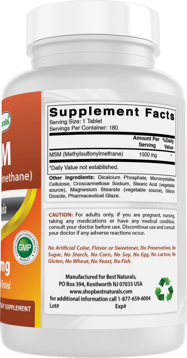 Best Naturals MSM 1500 mg 180 Tablets 180 Count (Pack of 1)