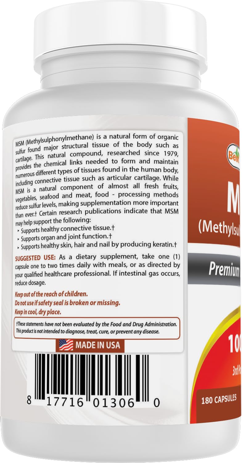 [Australia] - Best Naturals MSM 1000 mg 180 Capsules 180 Count (Pack of 1) 