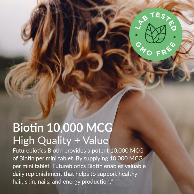 Futurebiotics Biotin 10,000 mcg Hair, Skin & Nails, 360 Vegetarian Tablets | Mini Tablets, Energy Production Support, Vegan, Non-GMO, Gluten-Free & Soy-Free 360 Count (Pack of 1)