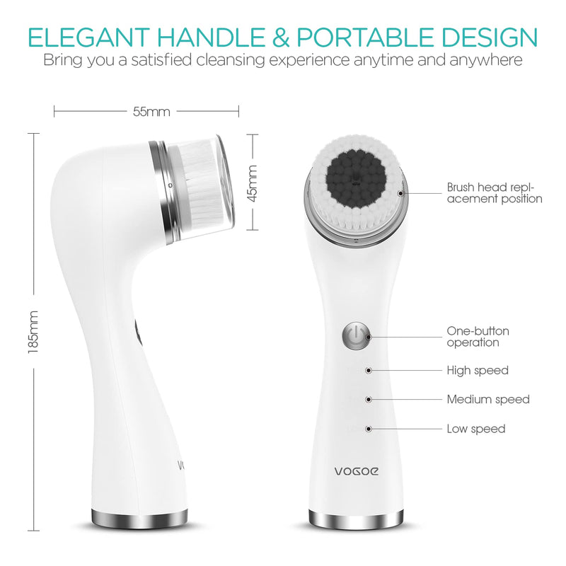 [Australia] - Facial Cleansing Brush Rechargeable, Spin Face Wash Brush IPX7 Waterproof Electric Face Scrubber Exfoliator, 3 Speeds & 5 Brushes for Cleansing and Exfoliating, White 