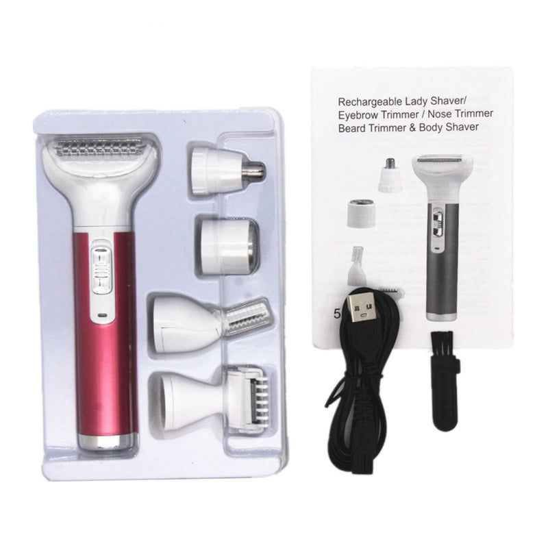 ZJchao for Women, 5 in 1 Lady Hair Removal Trimmers Waterproof Mini Women Electric Pubic Hair Trimmer for Legs Arm Armpit Bikini Line USB Lady Clipper Groomer Rose Red