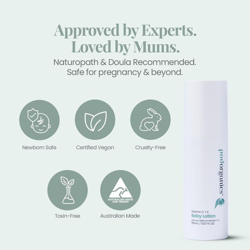 Vitamin C+E Baby Lotion - Unscented Lotion with Shea Butter | Jojoba Oil & Kakadu Plum - Deep Hydrating Moisturizer - For Newborn & Sensitive Skin - Fast Absorbing - Non-Greasy - 150ml