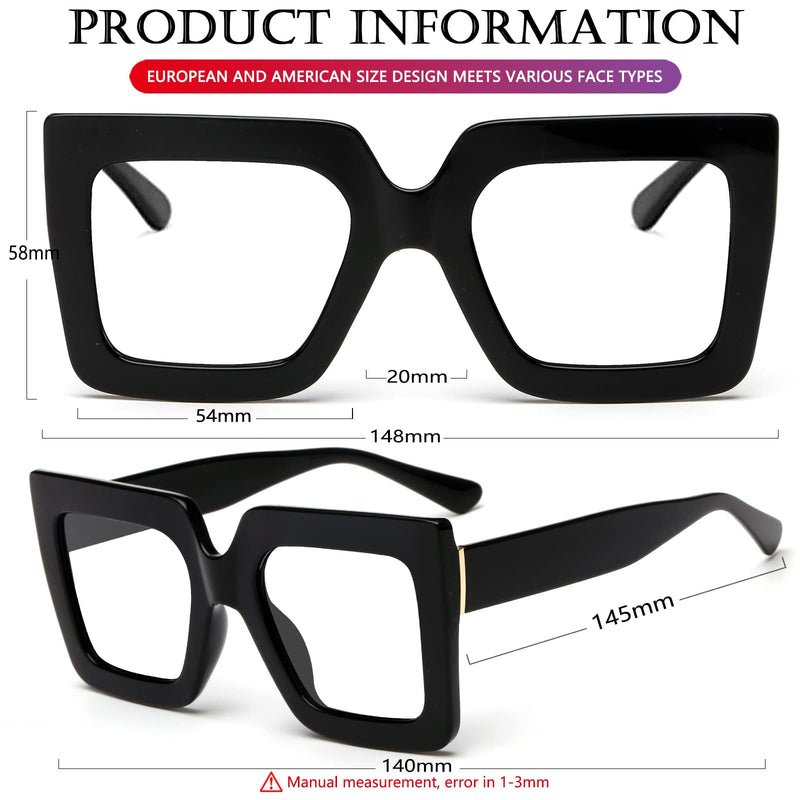 [Australia] - AIEYEZO Oversized Square Blue Light Glasses for Women Cute Big Frame Glasses Fashion Clear Multi-Color Computer Eyewear Black 54 Millimeters 