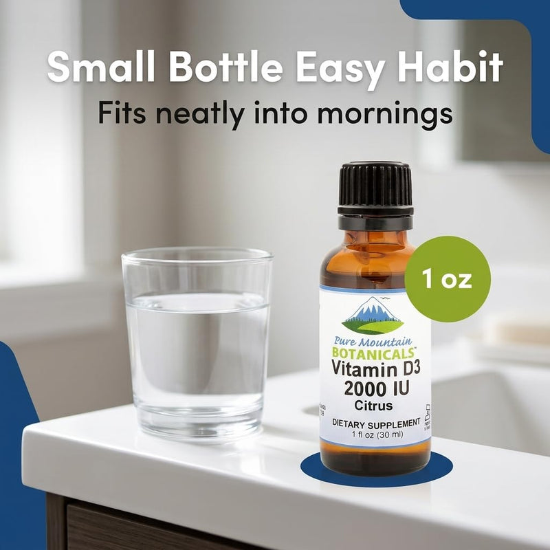 Liquid Vitamin D Drops - 2000 IU Vitamin D3 Supplement - Natural Orange Lemon Flavor in MCT Oil - Pure D3 for Adults and Kids - 1 oz