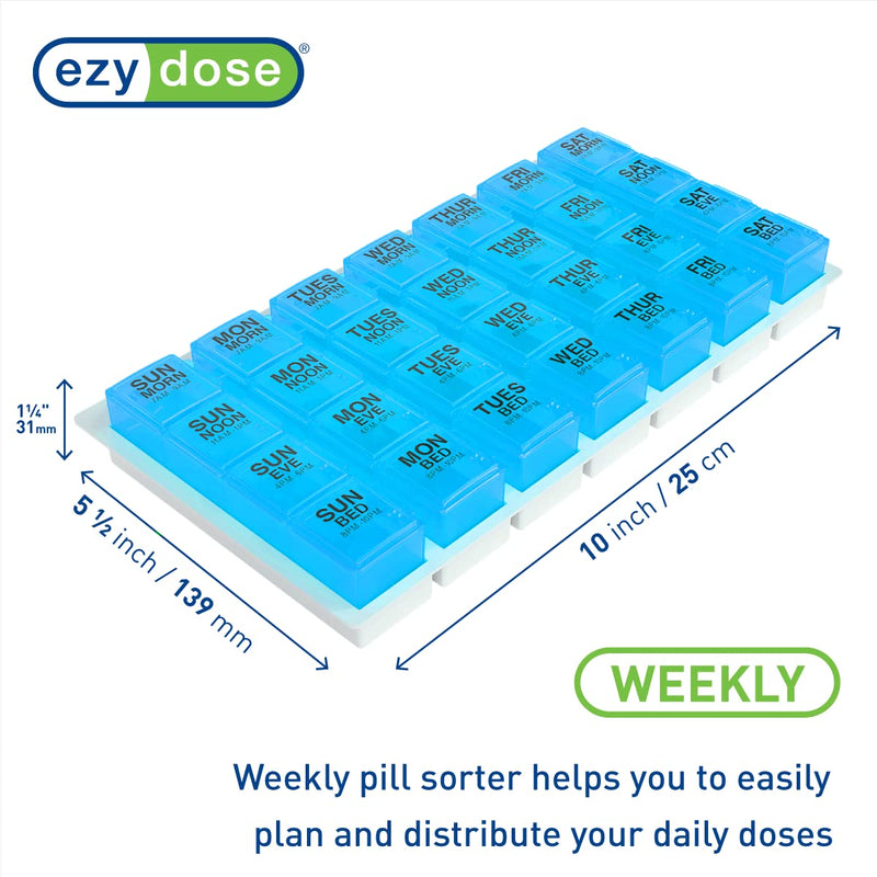 Ezy Dose Pop-Out Daily 7-Day, 4X/Day Pill Organizer, Blue, Large | Weekly Pill Case, Medicine Planner, Daily Vitamin Organizer, 4 Times a Day, Medtime Planner, BPA Free