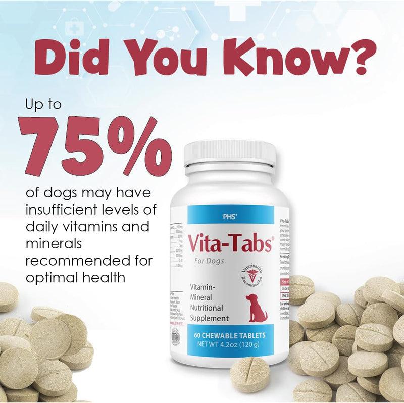 Vita-Tabs - Essential Vitamins, Minerals, Nutrients - Health Supplement for Dogs - Support Immune System, Bones - Liver Flavored - 60 Chewable Tablets - PawsPlanet Australia